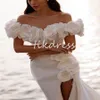 Superbes robes de mariée à fleurs 3D 2024 Sexe High Slit Destination Sirène Overskirt Beach Robes de mariage élégant Dream Satin Country Boho Bride Robe Mariage