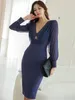 Casual Dresses Work Style Lady Formal Pencil Dress Women Clothes Commute Elegant Office Mujer Chic Hollow Sexy Long Sleeve Slim Party