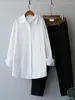 Blouses pour femmes Aoaiiys White Shirt Tops Blouse à manches longues Coton Casual Blue Top Buth Collar bouton de chemises lâches 2024
