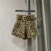 Shorts féminins hauts Haute Casual 2024 Spring Wide-Leg A- Line Fashion Leopard Print Suit Pantal
