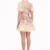 2024 Runway Designer Woman Dress Ruffles Short Sleeve Flower Print Lace Up Elegant Female Verstidos Holiday Holiday Dresses