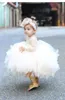 Doopjurken Champagne Sheer pasgeboren baby shower jurk Princess Christmas Party Vest Q240507