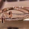 Bangles Bracelet t Family Narrow Version T1 Semi Diamond Sterling Silver Series Ring Plated 18k Gold Light Luxury Simple Rose 192k