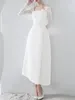 Casual Dresses Fashion Women's Evening Dress Mesh Sleeve Patchwork Design High Waist Dissymmetry Elegant Party Summer 2024