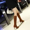 Boots Women Fashion 2024 Spring Automn Flock Knee High Heels Plus Taille 47 48 49 Femme Pumps Coréen Style Casual