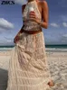 プリーツクロップトップスロングスカートスーツ女性ホルターノースリーブバックレススカートセット2024夏のレディースセクシー2ピースセットビーチ衣装240416