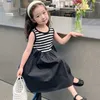 Abiti da ragazza Summer Childrens Girl Dress Princess in stile coreano Abito a strisce straniere Girl Patch Work Knitting Top Top Dressl240508