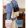 Schulbeutel Tagi.Rucksack Good Boy Square Patchwork Leder -Leinwand Denim Weave Handheld Verstellbarer Schulterschoolbag