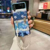 Case di perle perle perletti per il cordino per Samsung Galaxy Z Flip 3 4 1 2 Telefono Custodia Zflip Old Flower Pattern Pattern Pelle Protector