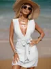 Femme katoenen strandjurk stevige kleur eenvoudige veter dekmantels mouwloze bikini badkleding gewikkeld Vestidos strandkleding mujer