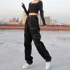 Calça feminina calça de perna larga y2k primavera feminina streetwearwear cargo cargo coreano harajuku pista de pára -quedas com bolsos