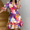 Casual Dresses Designer Dress 2024 Summer New Women's Wear Printed Elegant V-Neck Fashion Ruffle Edge Dress Plus Size Dresses