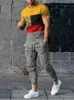 Men Tracksuit T -shirtpants met korte mouwen 2 -delige heren Set Outfit Oversized Jogger Sportswear 3D Color Print Trousers Suit 240426