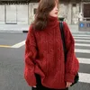 Maglioni femminili maglione rosso femminile curiosini inverno autunno inverno di colore a livello sciolto arrivare pullover a maglia y2k versatile casual versatile