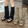 Casual Shoes 2024 Women's Sandal Designer Platform Fashion Knee-High Boots Summer Y2k Punk Ladies Round Toe Slipper Gothic Zipper Trend