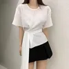 Женские блузки Superaen 2024 Korea Chic Summer Vintage Cround Щерожня для ремня сплошной рубашки с тонкой рукавом для женщин