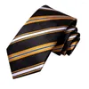 Bow Ties Hi-Tie Striped Black Orange Elegant Men Tie Jacquard Silk Necktie For Hankerchief Cufflink Wedding Business Fashion Designer