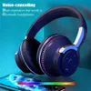 Headsets Bluetooth -Ohrhörer Kopf montiertes Geräuschstornieren drahtlose Ohrhörer für Mobiltelefone PC Gaming -Ohrhörer Subwoofer Color LED Leuchten J240508