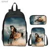 Sac à dos 3 pièces / ensemble de 3D Animal imprimé Animal Horse Womens Backpack Girls School Sac garçons Sac à écoles pour enfants Bag WX