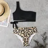 Women's Swimwear Sexy Leopard Print Bikini Hollow Out Bandage Swimsuit Women Two Piece Biquini One-shoulder Brazilian Beach Bathing Suit