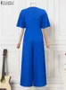 Jumpsuits für Frauen Rolpper Zanzea Vintage Long Hosen Jumpsuit Frauen solide gekräuselte Hälfte Slee Overalls 2024 Sommerweitbein -Spiele -Büro -Tailled Strampler D240507