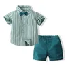 Kleidungsstücke grüne Sommerkleidung für Kinder Jungen 2-6 Jahre Boy Set weiche Baumwolle 3 PCs Anzug Streifen T-Shirt Shorts Kinder täglich lässig lässig