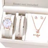 Orologi da donna Donne 6pcs/set di orso alla moda Dialtro in pelle cinturino al polso in quarzo con il regalo di gioielli di strass per ragazze