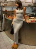 Robe en deux pièces Hugcitar 2024 Summer 2 Piece Co Ord Sets Solid Draped Sexy Slim Crop Top Maxi Jupe Femmes Fashion Clothes Festival Y240508