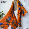 Summer Fashion Kimono Africa Boho Print Silk Feel Dress Maxi Cardigans Beach Wear Women 2024 Abaya Dubai Luxury