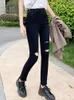 Jeans femminile s-5xl tratto alto strappato da donna black tasca con tasca sottile pantalone in denim distrutto distruzione della caviglia magra femmina