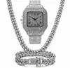 Chaînes Chaînes Iced Bling Out Miami Cuban Link Link Rhinestone Watch Colliers Bracelet Femmes Men Bijoux Set Hip Hop Choker5523713