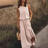 Abiti casual Donne Donne Summer Spesheres Dresse Long Abito lungo Elastici Solido Elastici in vita Elegante Maxi Vintage Harajuku Showress sciolta