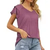 女性用ブラウス快適なルーズフィットTシャツスタイリッシュなダブルレイヤーラッフルVネックコレクション夏のためのソリッドカラーストリートウェア