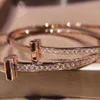 Bangles armband t Familie smalle versie T1 Semi Diamond Sterling Silver Series Ring Geplateerd 18K Gold Light Luxe Simple Rose 192K