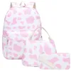 Backpack de bolsas escolares Multi Color Cow Print for Teen Girls Bookbag com lancheira e caixa de lápis Custom