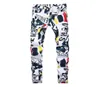 Men print Hip Hop denim New Fashion Brand man casual Pants 3D Painted Jeans Colorful White Skinny cotton Blend long trousers9690949