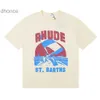 Heren- en dames trends Designer Modemerk Rhude Sailboat Surfing Letter Print Short Sleeved T-shirt voor mannen Women High Street HALF