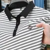 Męska wysokiej klasy jedwabna koszula Polo Silk Striped w paski Top 2024 Summer Printed Cool i oddychająca swoboda T-shirt