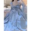 Casual klänningar retro stil lolita jsk klänning med avtagbara ärmar blå hängslen vacker flicka söt chic 2024