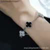 Bracelets de bijoux haut de gamme Vancleff pour femmes 925 Silver Platinum Black Agate Flower Hand Four Leaf Grass Bracelet femelle Original 1: 1 avec un logo et une boîte réels