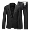 Moda de negócios masculino Cavalheiro de alta qualidade Black 2 peças conjunto de trajes Blazers Casas de casaco calças clássicas calças 240419