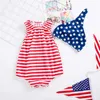 Rompers 4 juillet Baby Rompers Budge Boys Boys Stripe Crew Cou Nou Sans manches Bodys Constitution d'été avec plaquette d'impression étoilée H240508