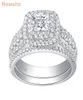 Newshe 925 Sterling Silver Halo Wedding Ring Set For Women Elegant Jewelry Princess Cut Cubic Zirconia Förlovningsringar J01126196037