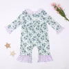 Kläder set baby flicka kläder faller fshion stil barn lila blommig bubbla bomullsbutik söt ropmer med grönt tryck för 0-3m