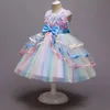 Vestidos de menina menina vestido rosa vestido de renda arco-íris bithday fester flor girl girl bowball vestido de arco 3-10 anos infantil vestido de noiva princesa
