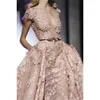 Blush elegante zuhair -jurken prom murad roze met overktskirt voortreffelijke kanten applique avondjurken feest formele slijtage blad riemen ontwerper