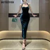 Повседневные платья Bgteever Vintage Women Halter Пакет Hip Velvet Dress Elegant Slim Ladies Рукованы скинни Bodycon Spring Summer Vestidos