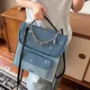 Schulbeutel Tagi.Rucksack Good Boy Square Patchwork Leder -Leinwand Denim Weave Handheld Verstellbarer Schulterschoolbag