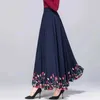 Röcke Damen Retro Ethnisch Stil bestickter Baumwollwäsche Langer Rock Elegantes hoher Taille Swing A-Line-Rock Falda Largasl2405