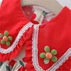 Mädchenkleider Babykleid Sommer 3d Blume Spitze großer Flip -Kragen mit voller Druck